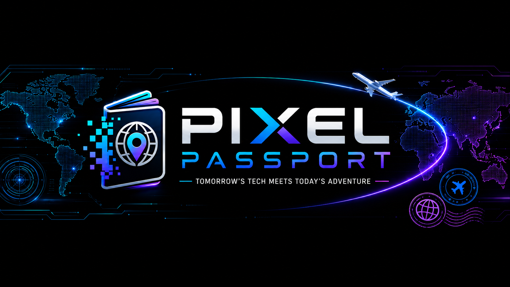 Pixel Passport — world map with neon trails