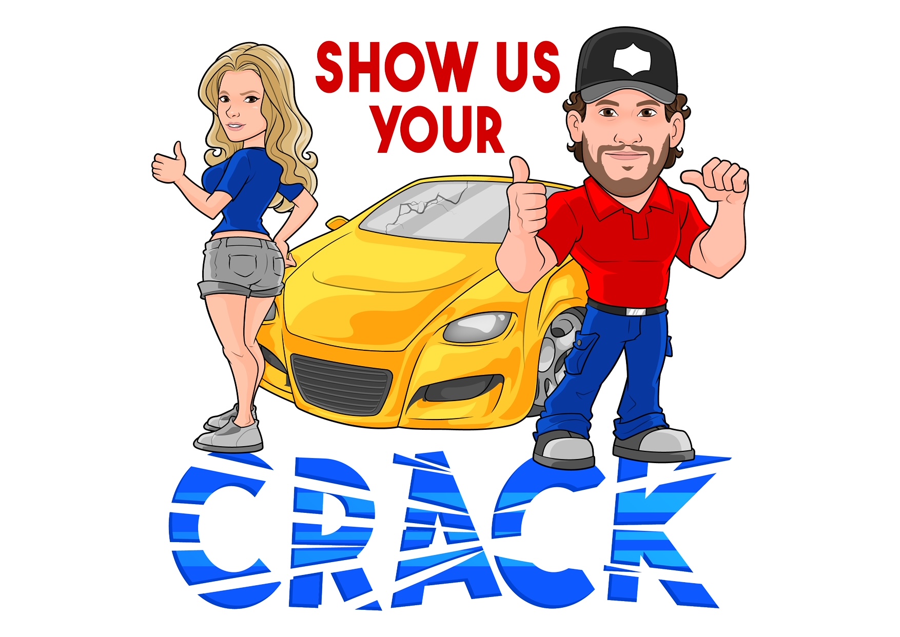 Show Us Your Crack — Legendary Auto Glass mascot graphic