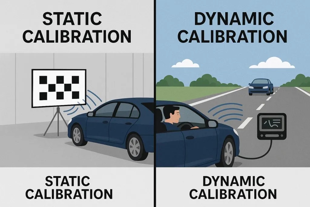 Static vs Dynamic ADAS calibration infographic