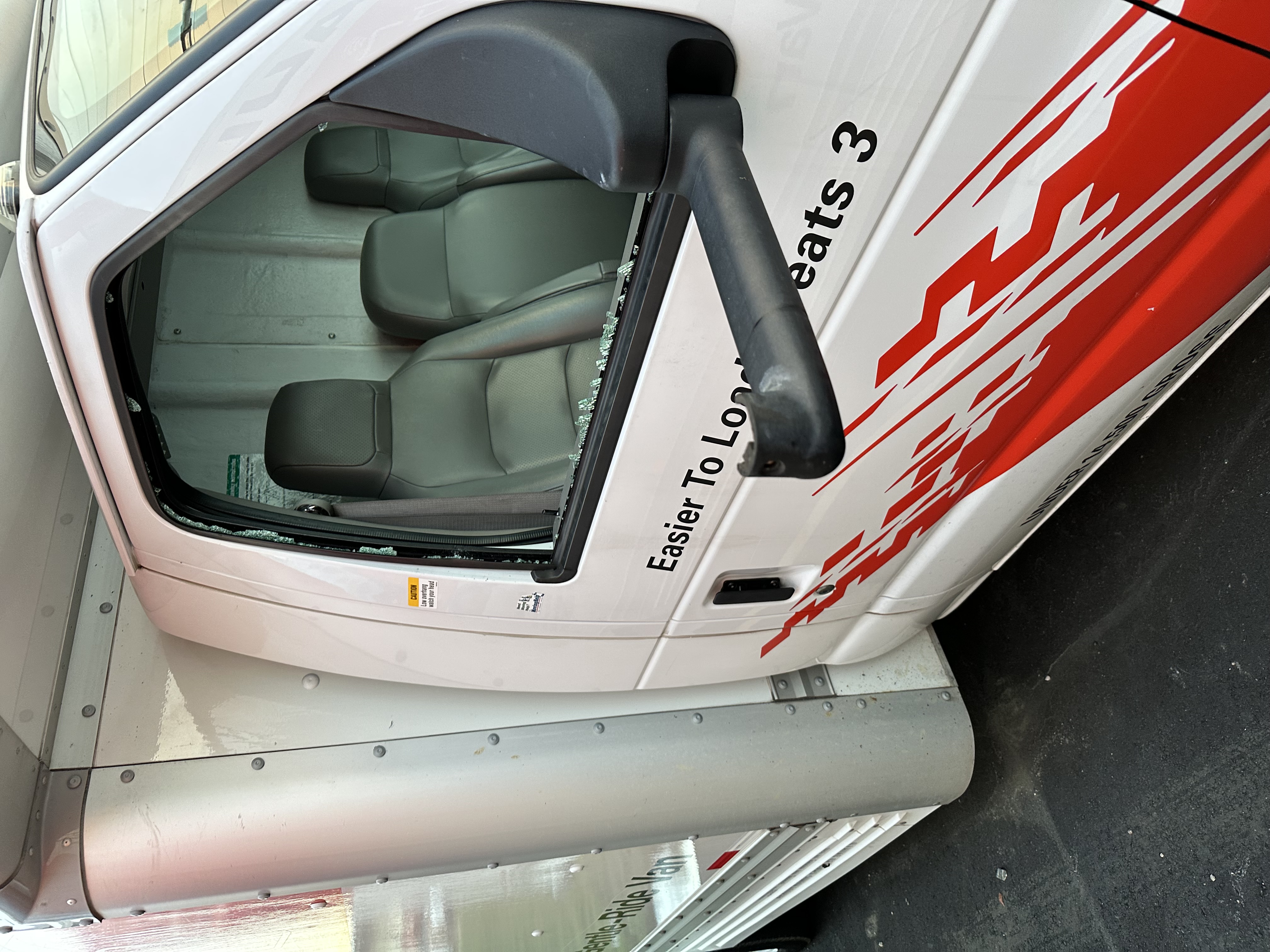 U-Haul box truck damaged driver door glass — Legendary Auto Glass, Colonial Heights, VA
