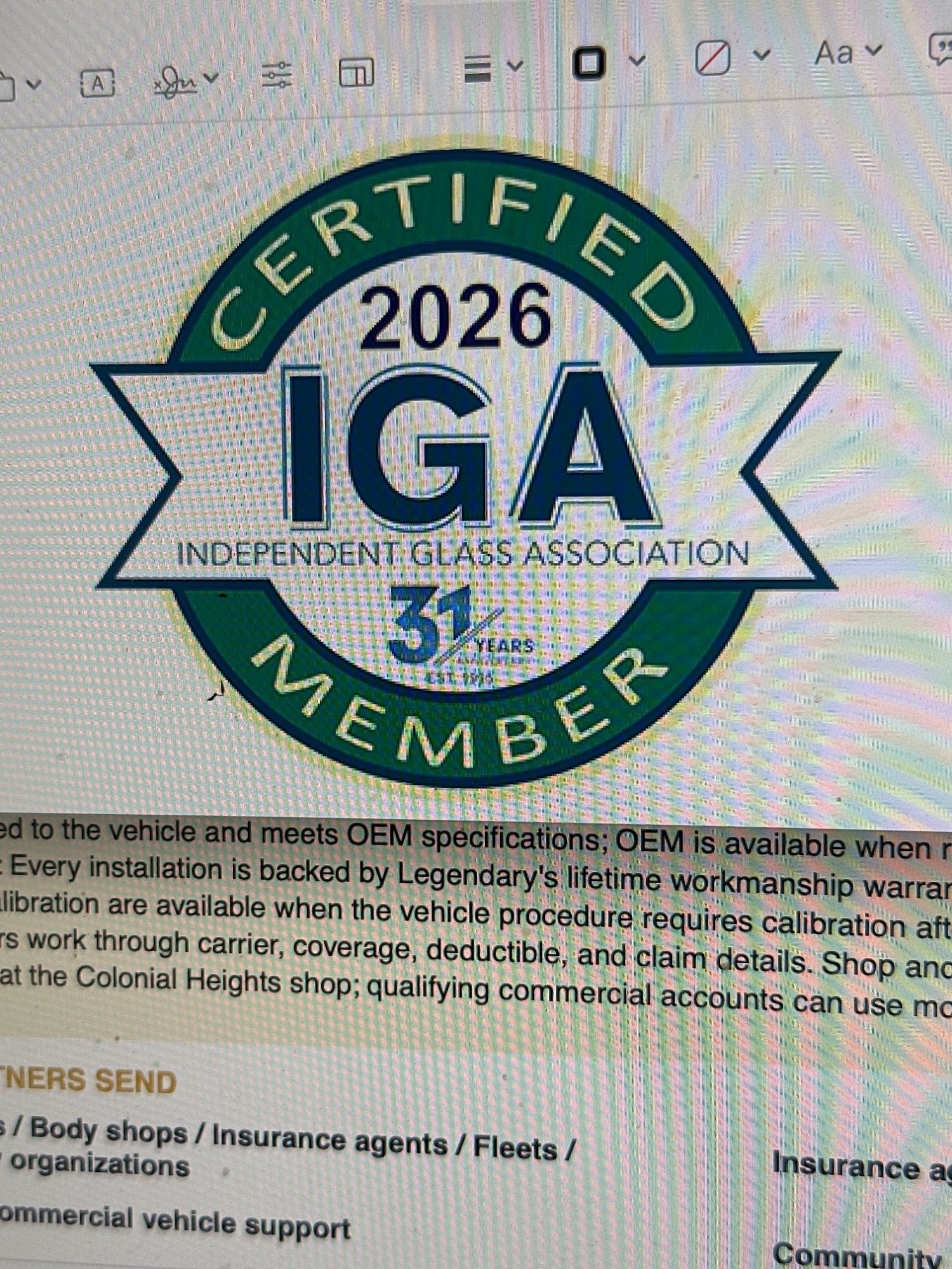 IGA Certified Member 2026 — Independent Glass Association