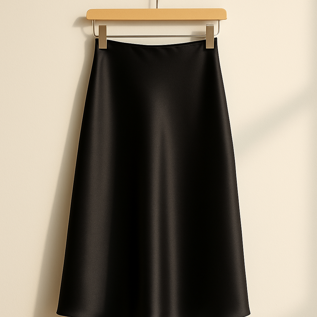 Satin Midi Skirt — Black
