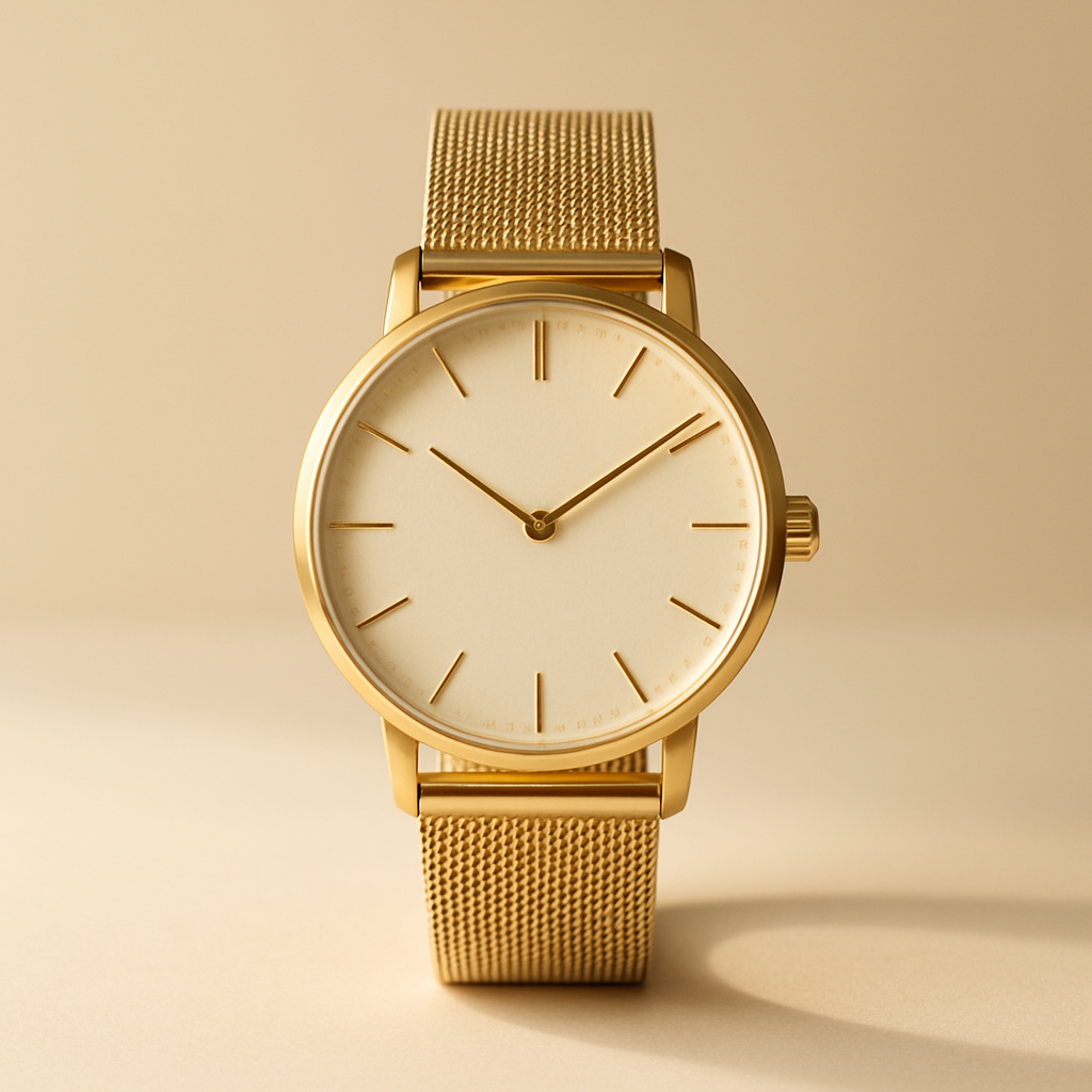 Mesh Band Watch — Gold Tone