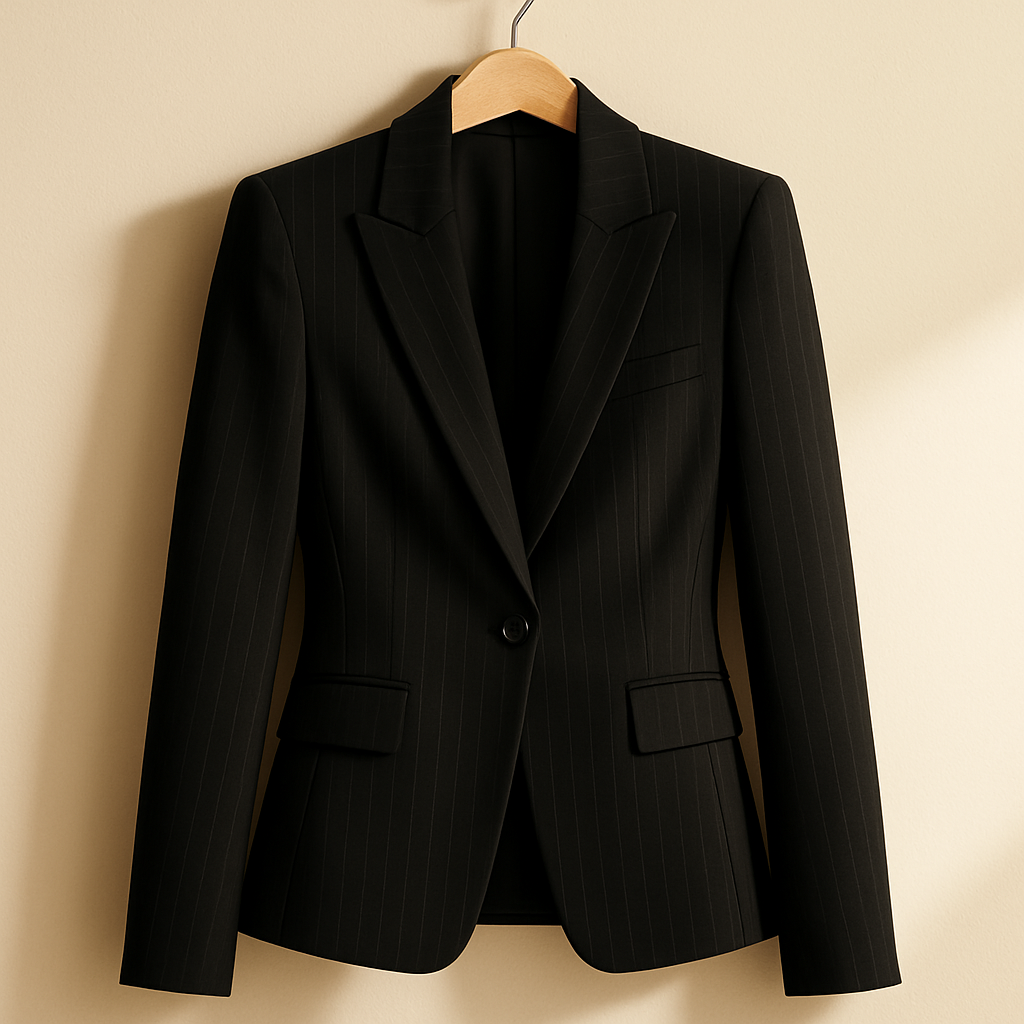 Pinstripe Blazer — Black