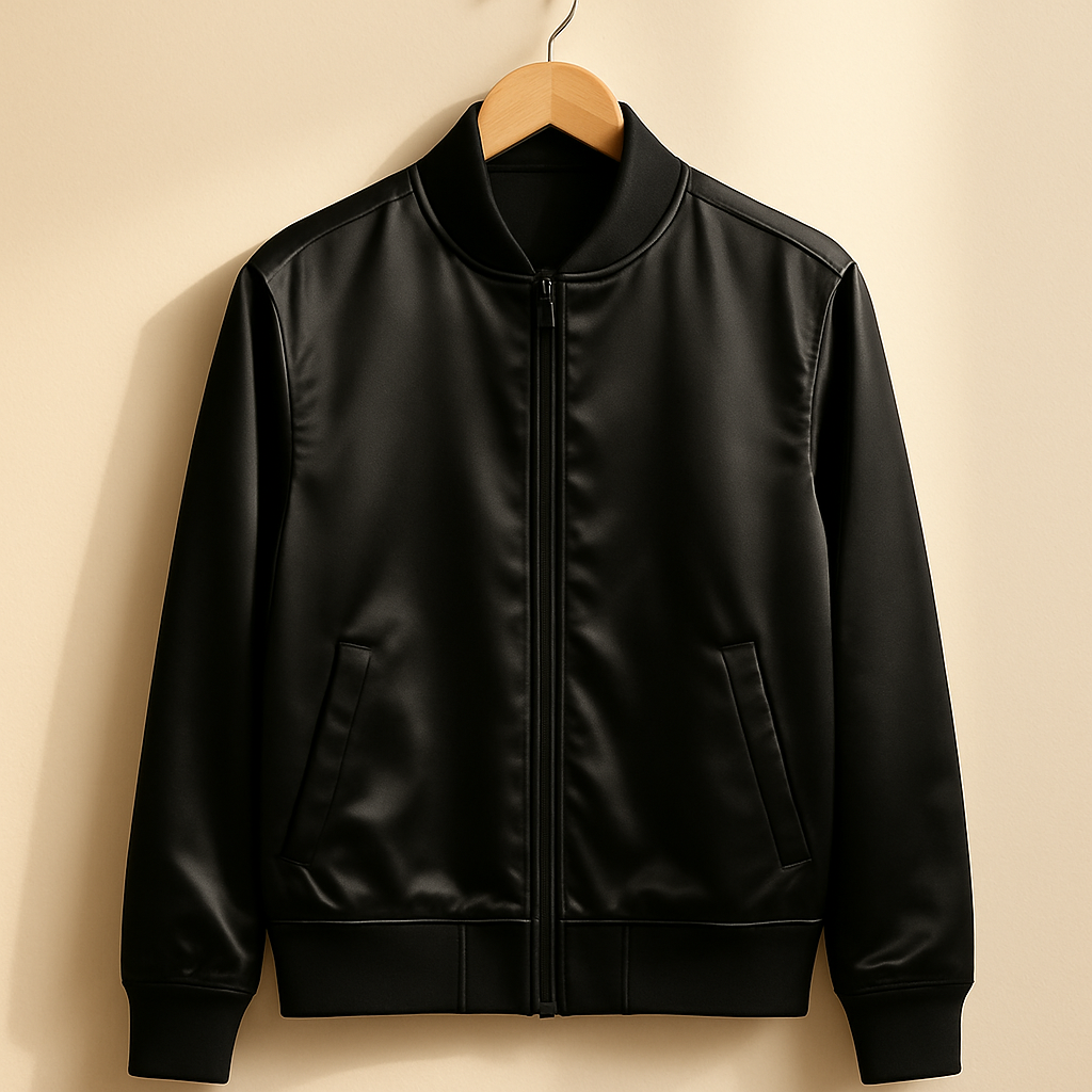 Satin Track Jacket — Black
