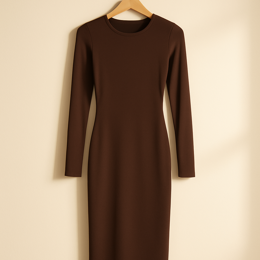 Fitted Midi Dress — Chocolate