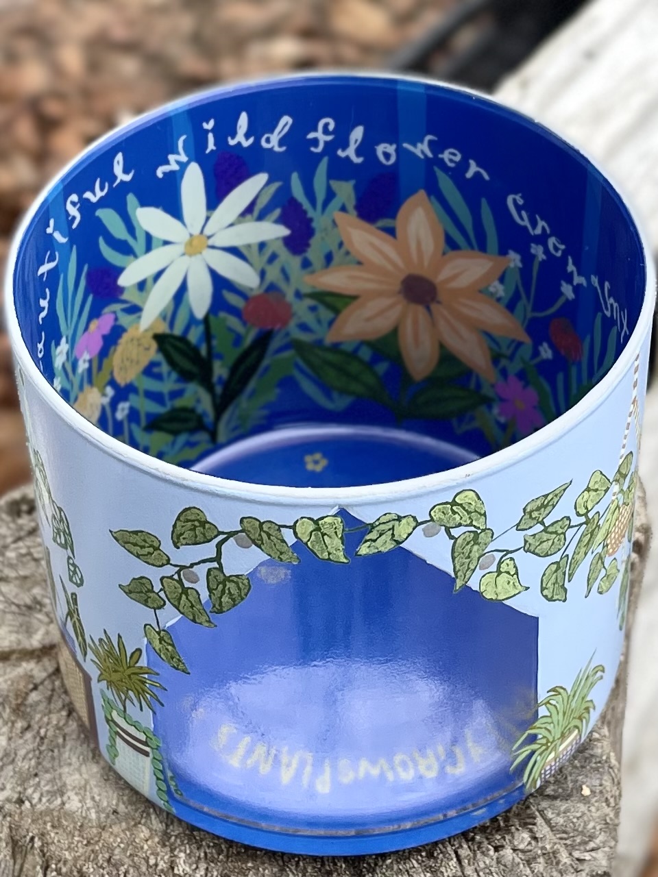 Blue wildflower hand-painted pot