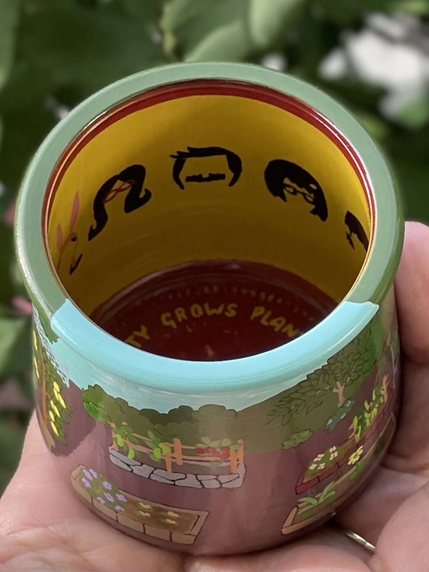 360-degree painted garden scene on the jar — view 4