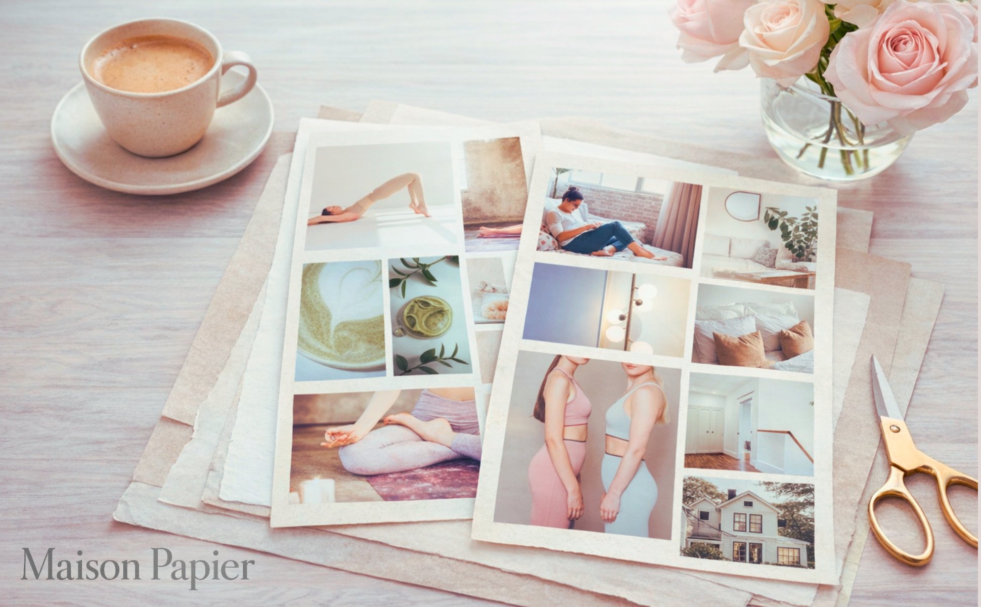 Vision board pages with curated lifestyle imagery