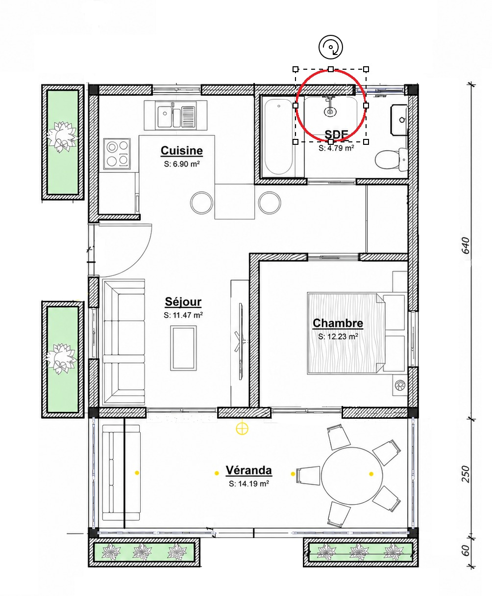 Rozkład pomieszczeń bungalowu — plan kondygnacji