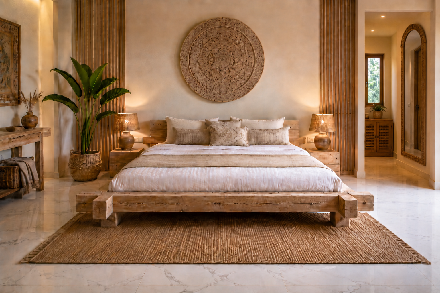 Master bedroom — drewno i mandala