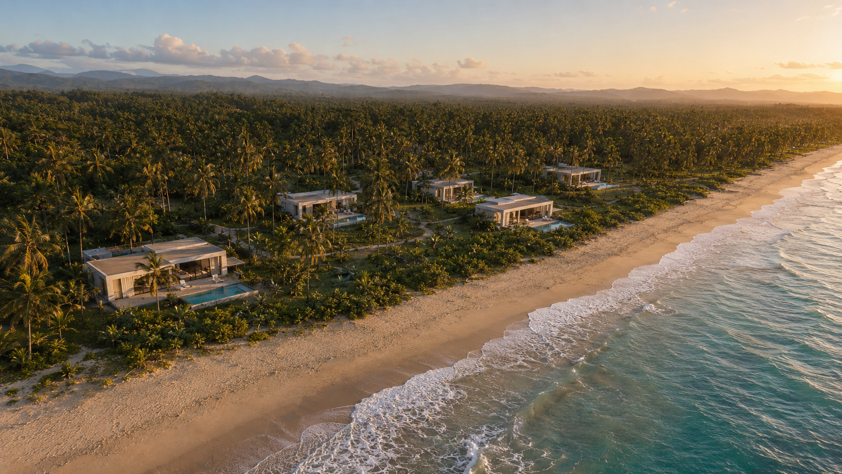 Lechia Ocean Gardens — widok z lotu ptaka na osiedle willowe nad Oceanem Indyjskim