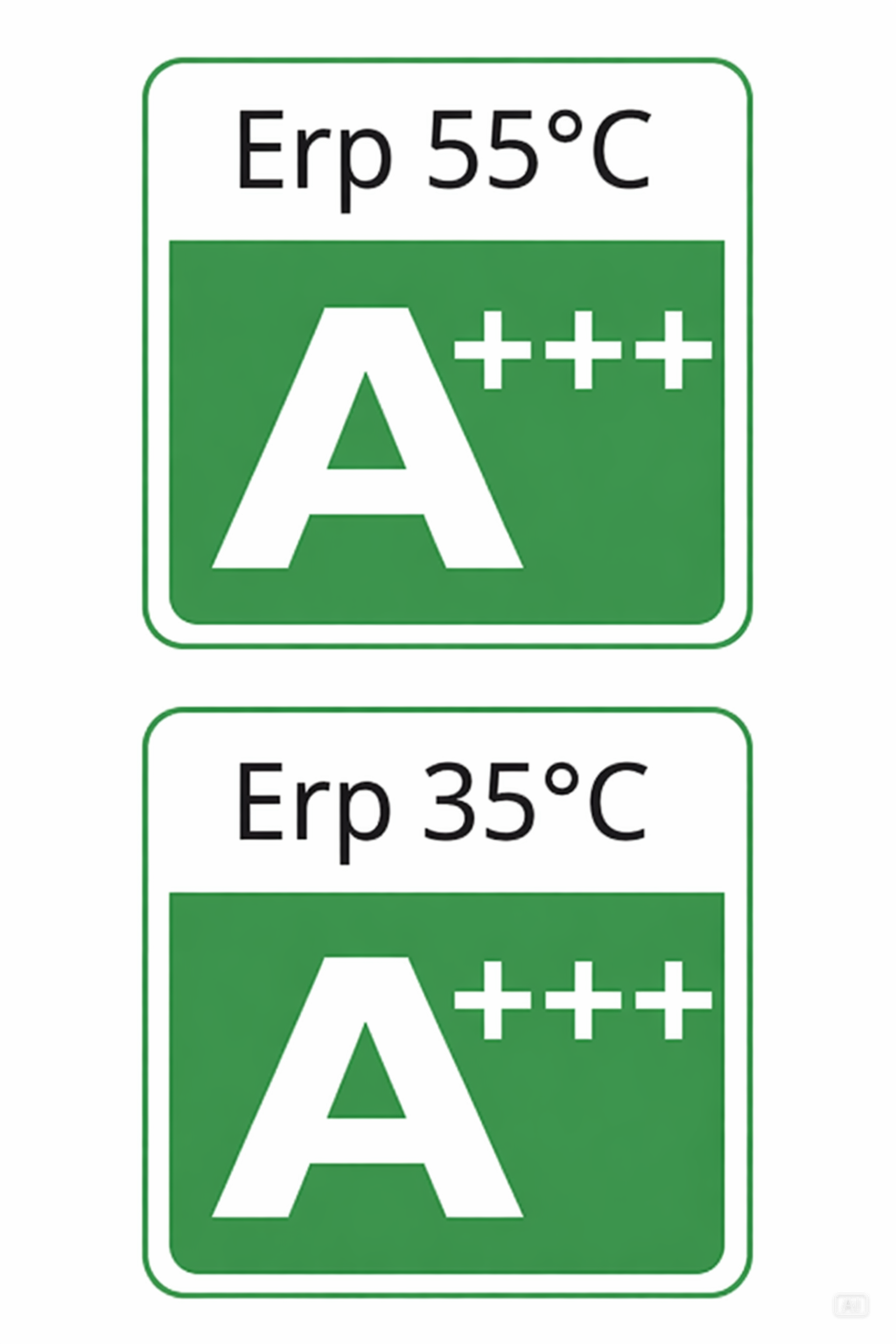 ErP energy label badges — A+++ for 35°C and 55°C