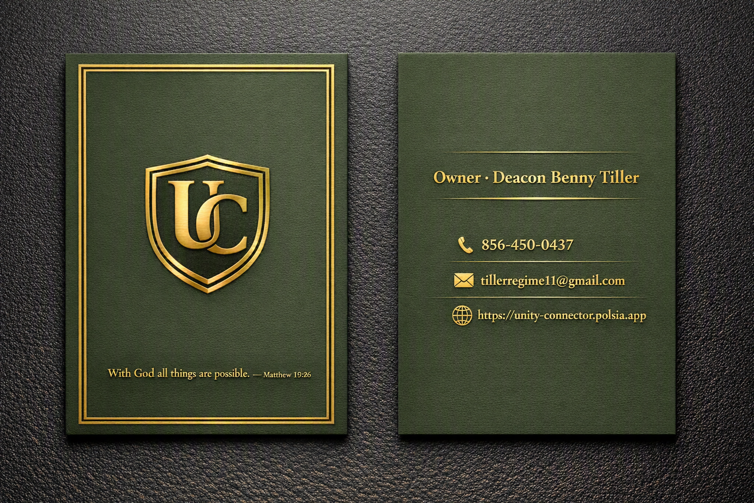 U.N.I.T.Y.-Connector business card — Owner Deacon Benny Tiller, Walking Testimony Ministry