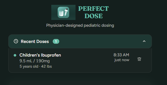 Recent doses view: track every dose across the sickness episode