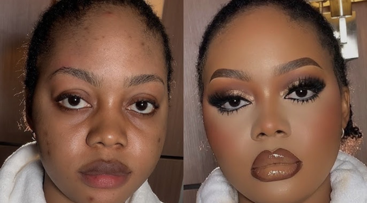 Before and after makeup transformation by Slay Her Beauty Bar