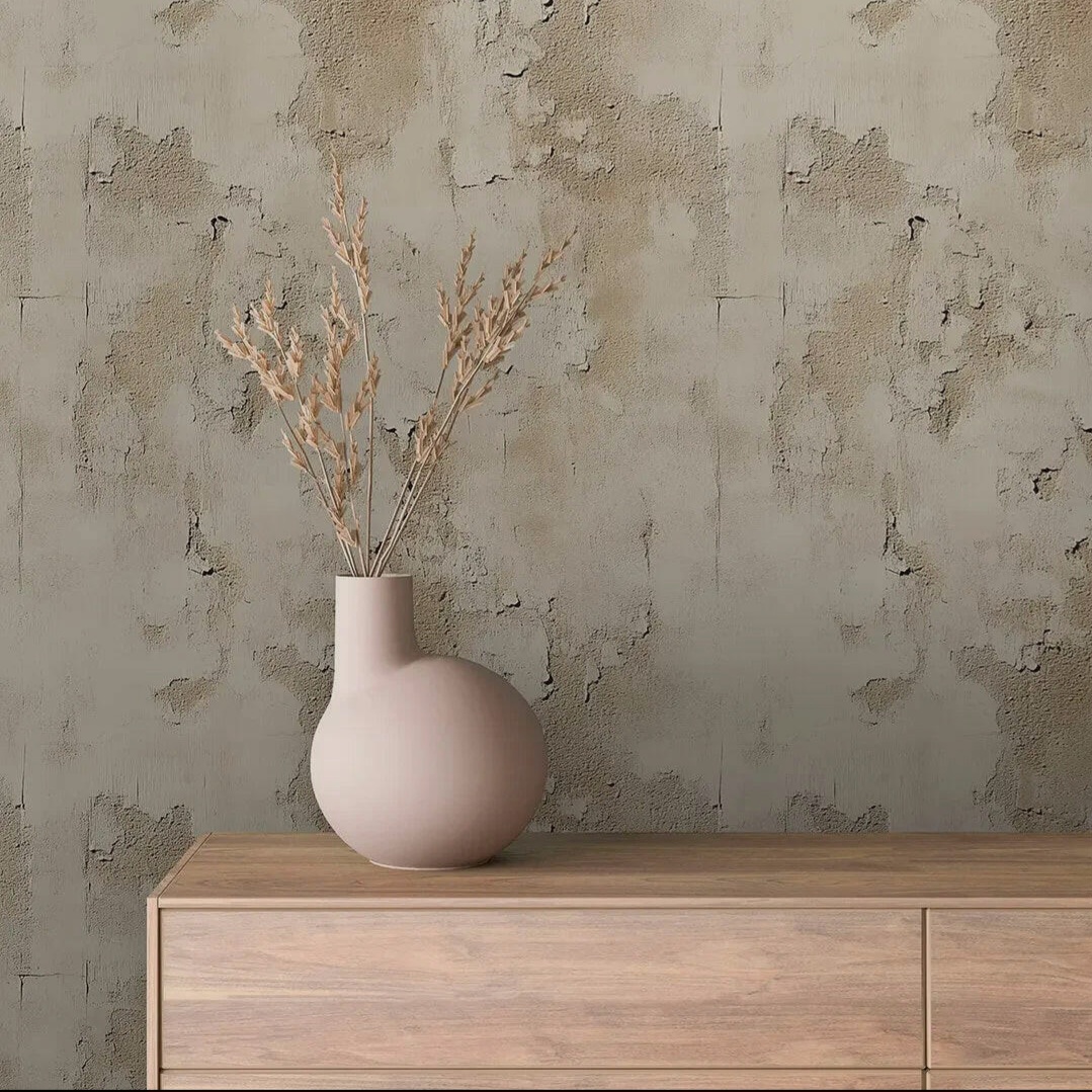 Aged plaster with decorative vase