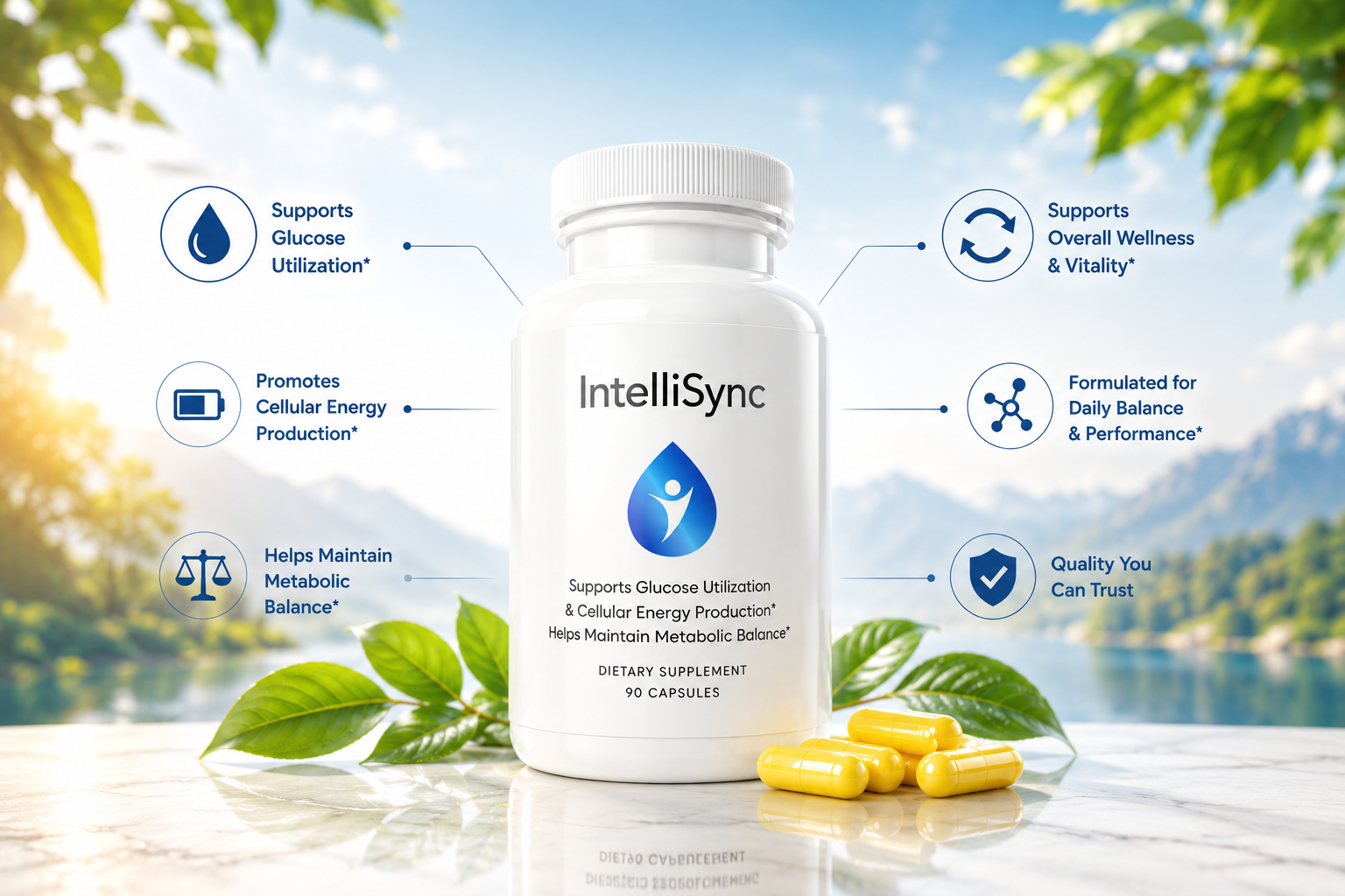 IntelliSync blood sugar supplement — clinically-backed 5-pathway formula, 90 capsules