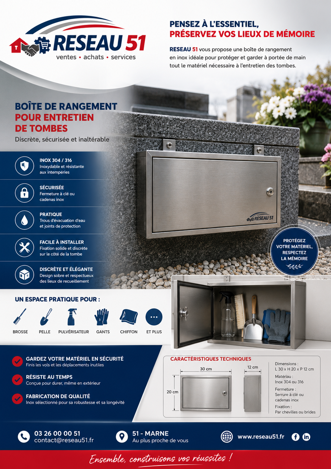 TOMBOX — specifications produit, coffre en inox 304/316