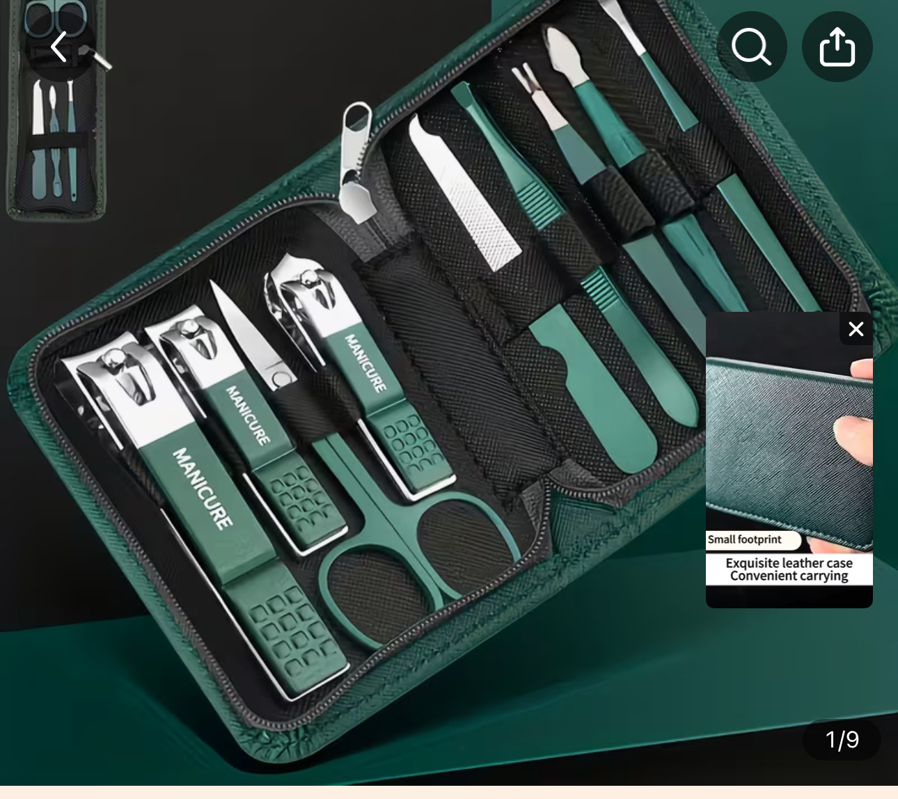 Set Manucure Premium — kit professionnel en étui cuir vert émeraude