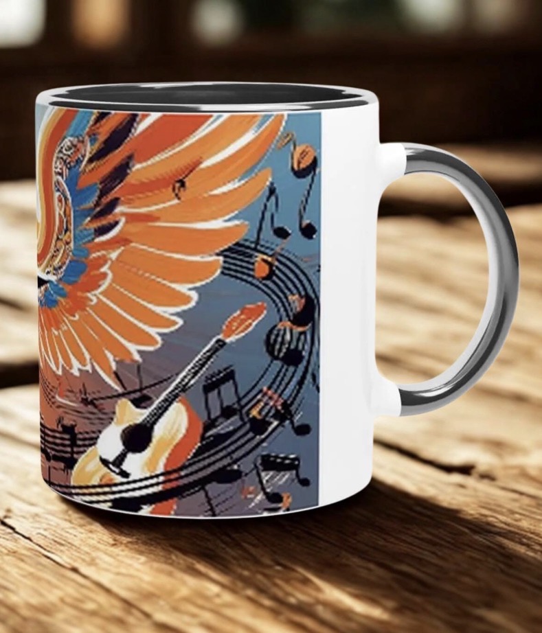 Faithful Melodies mug — musical wings design