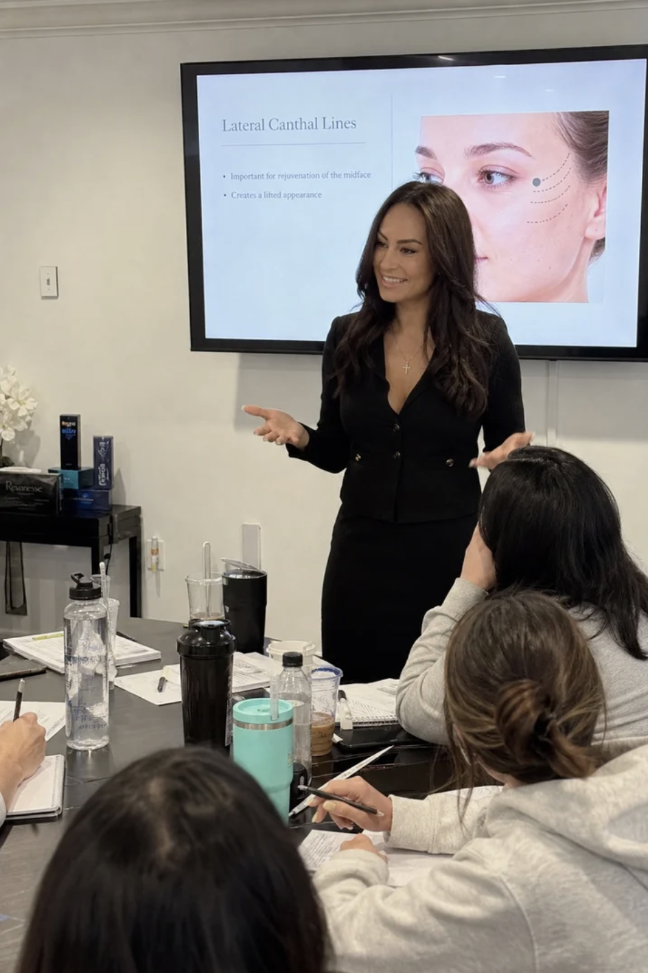 Angel Aburashed teaching lateral canthal lines class at B.A.L.A. Academy