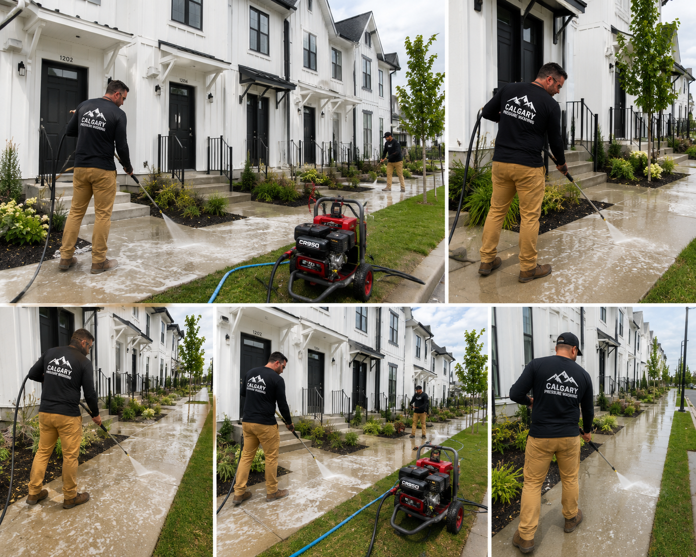 Pressure washing crew cleaning townhome walkways and concrete — DevelopRight