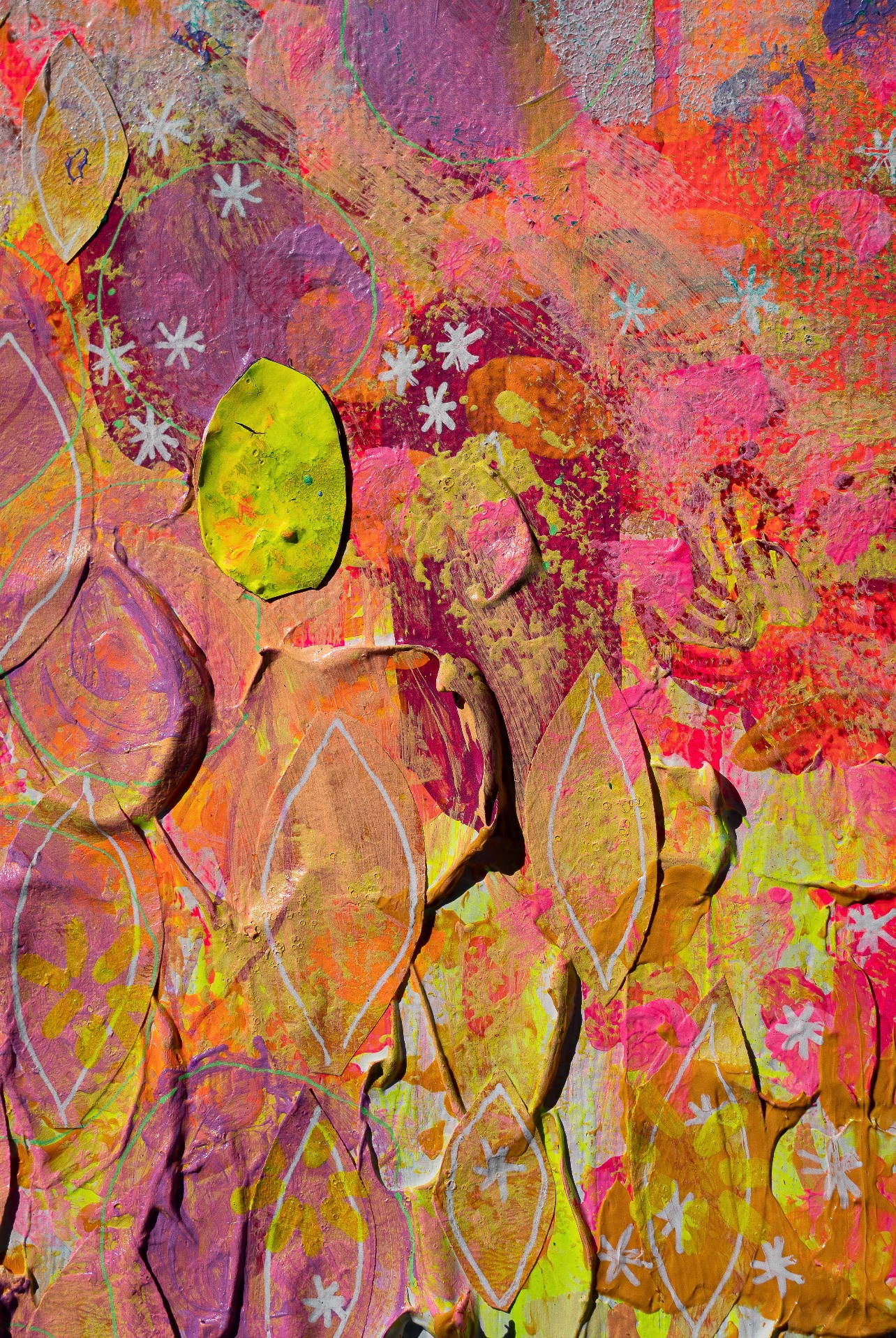 Sculpted leaf forms in gold and pink natural pigments