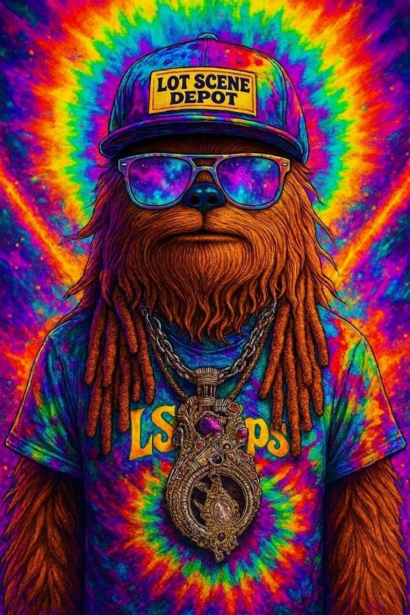 Bigfoot mascot — guardian of the lot