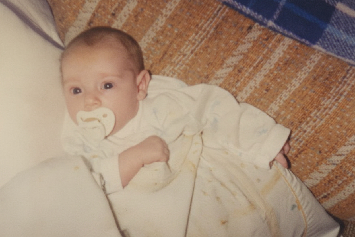 After restoration — Color correction to 1970's baby picture to restore natural photograph tones