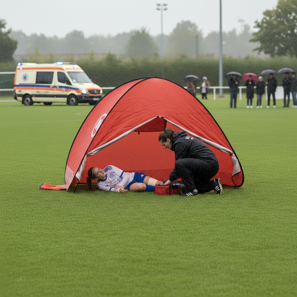 InciTent product in use — emergency privacy tent on a sports pitch