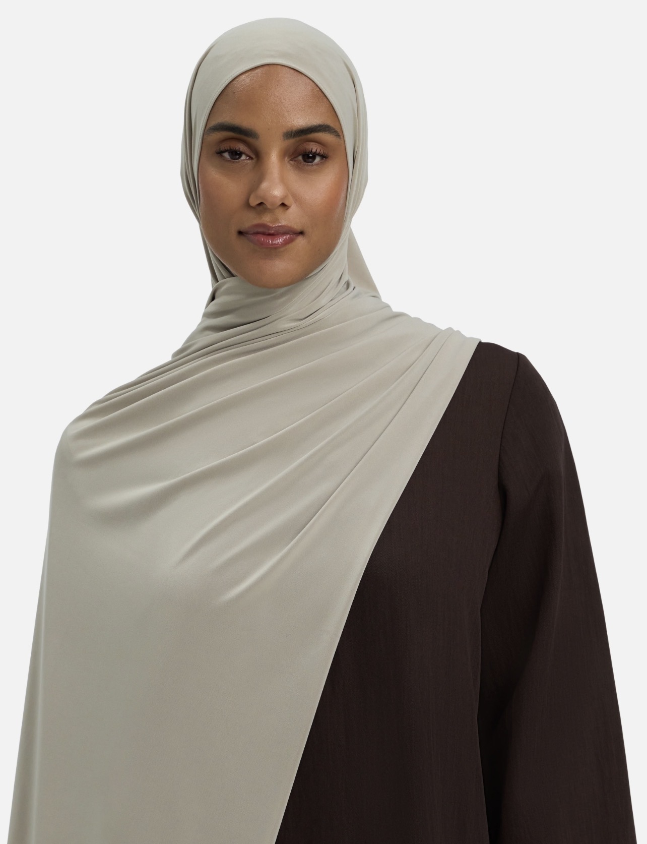 Hijab Premium Jersey — Sage, model draped