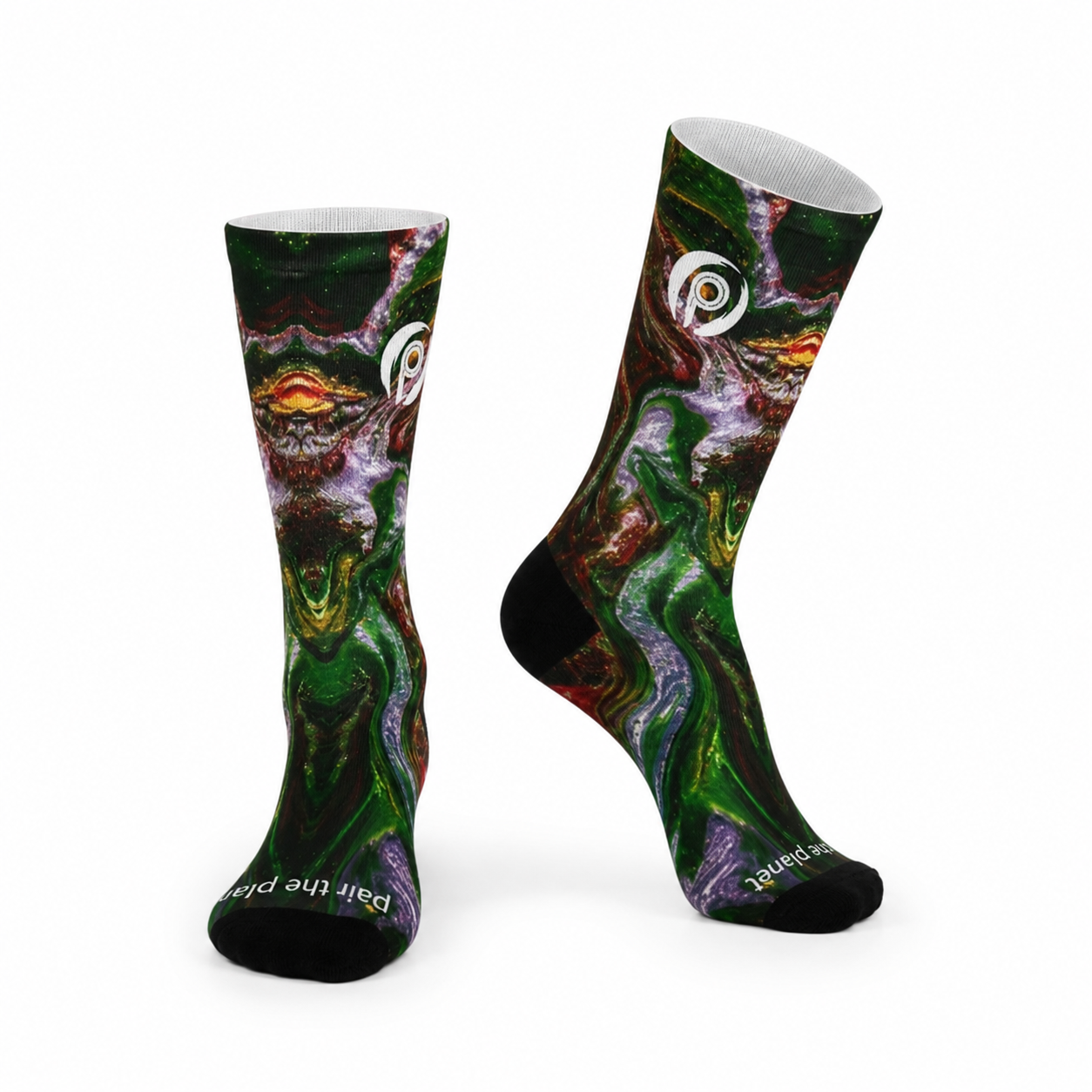 Green and purple cosmic swirl product shot on white background