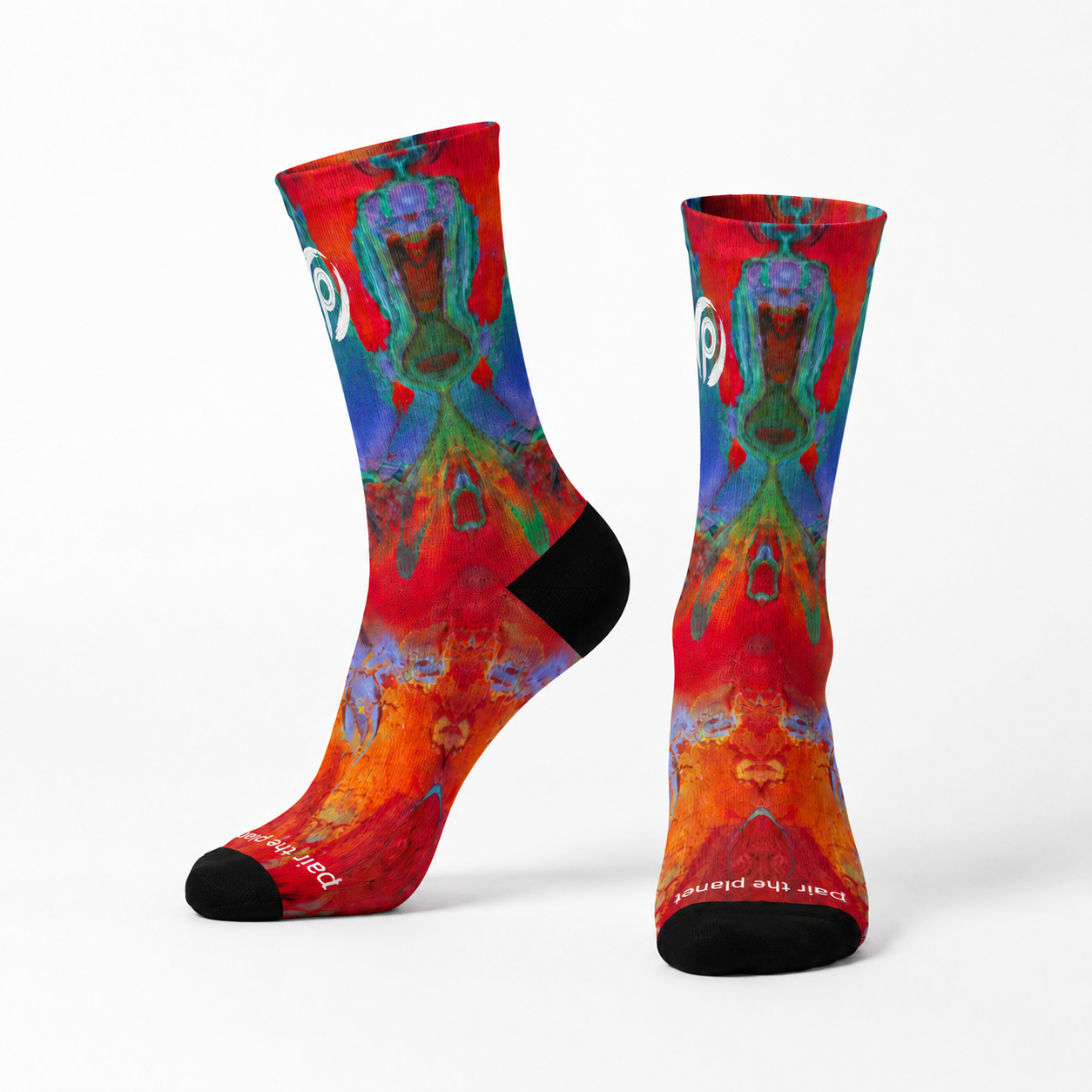 Red and blue psychedelic pattern sock