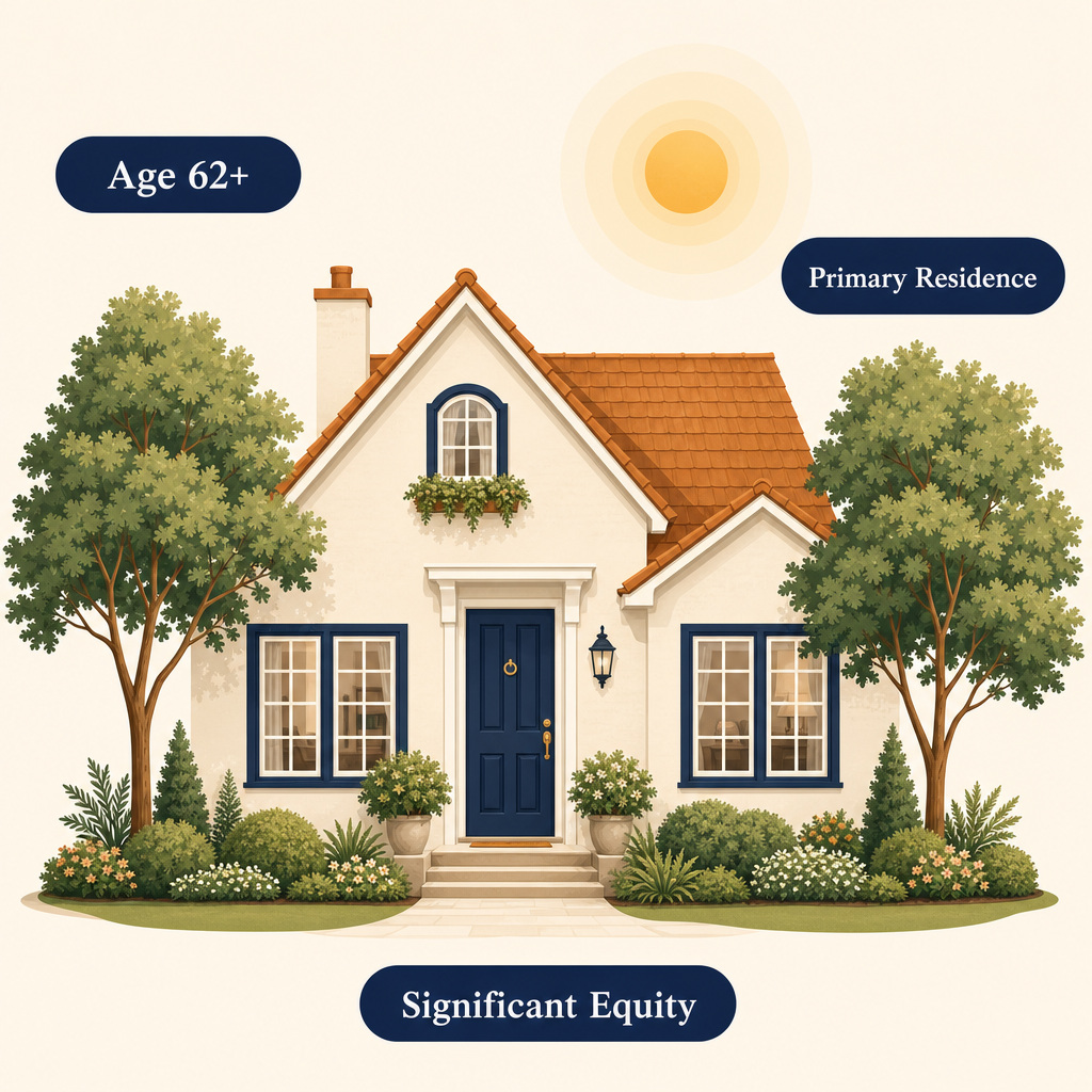Home illustration with Age 62+, Primary Residence, and Significant Equity labels