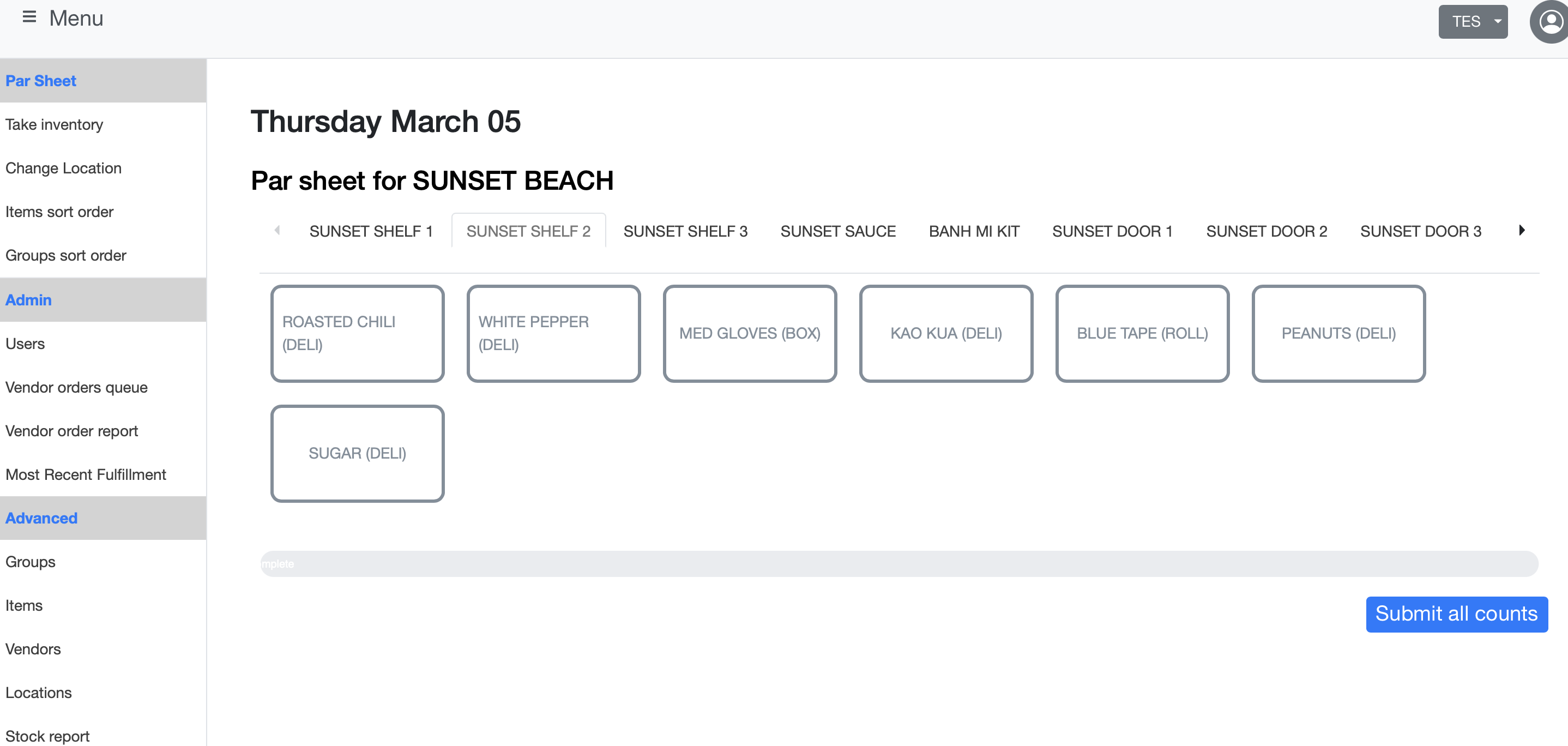 Par sheet shelf view