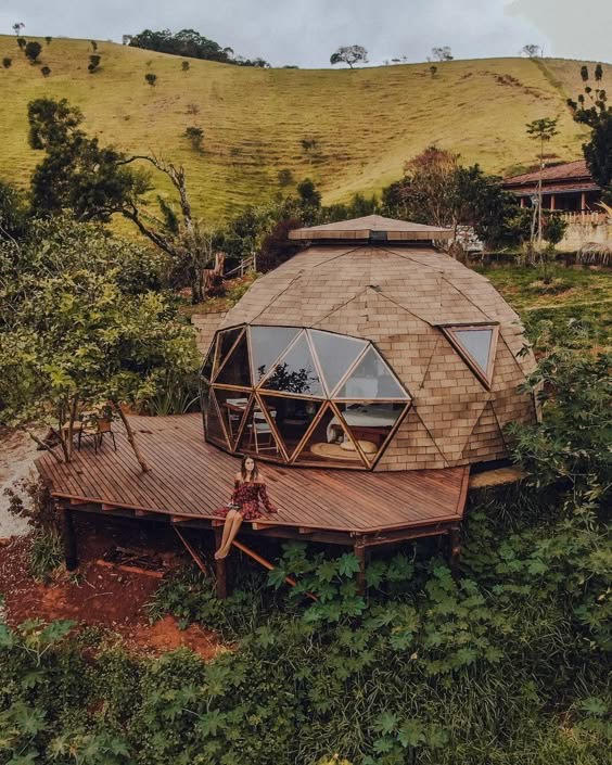 Glamping dome with forest view