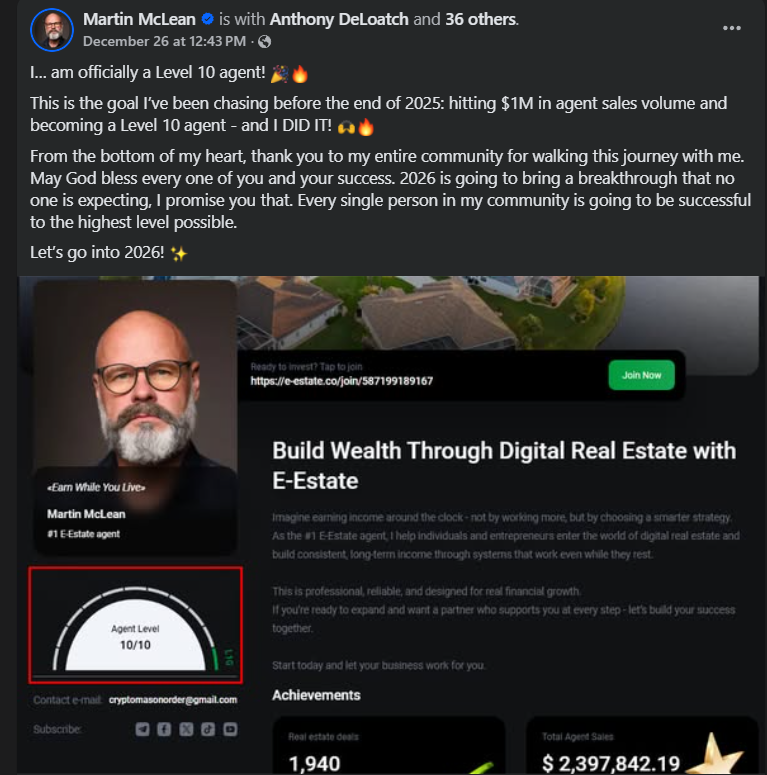 Martin McLean - Level 10 E-Estate Agent with $2.4M in sales