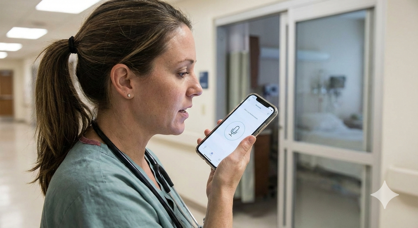 Doctor recording visit with phone