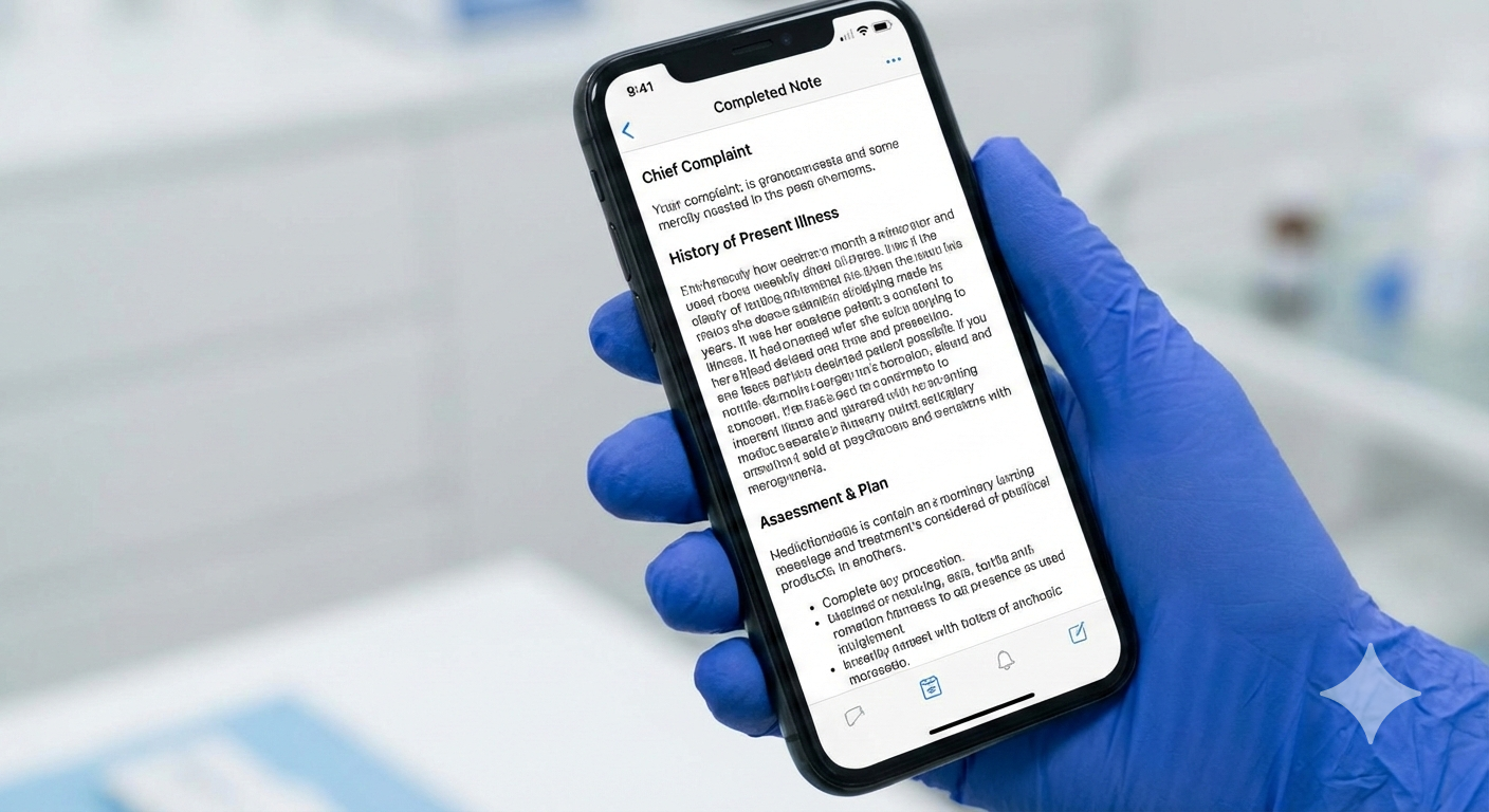 Completed SOAP note displayed on phone