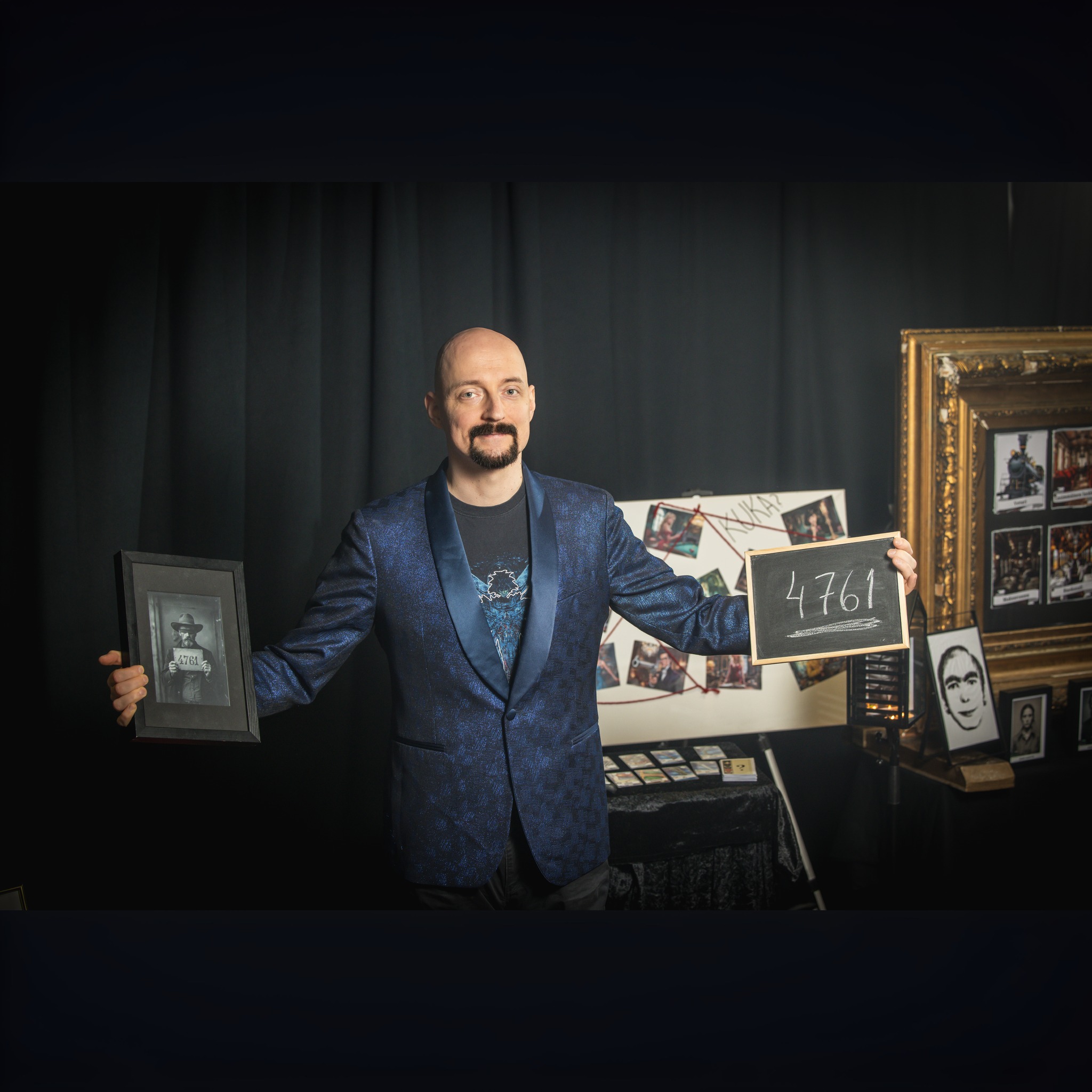 Blue blazer with investigation props