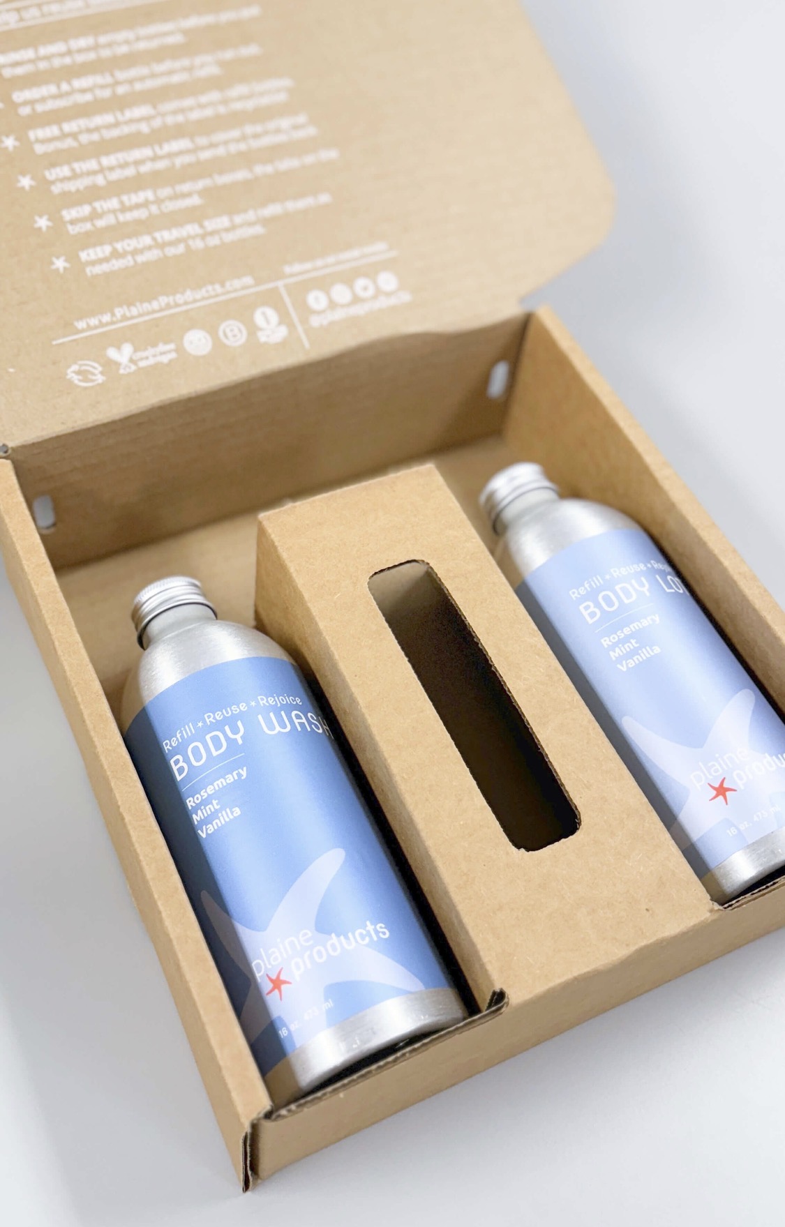 Plaine Products body wash and lotion gift box