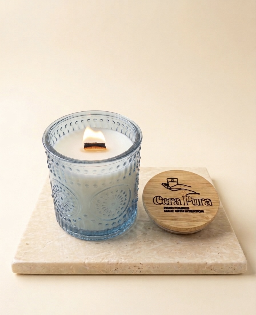Rosé Dorée — 4oz blue embossed glass jar with branded bamboo lid
