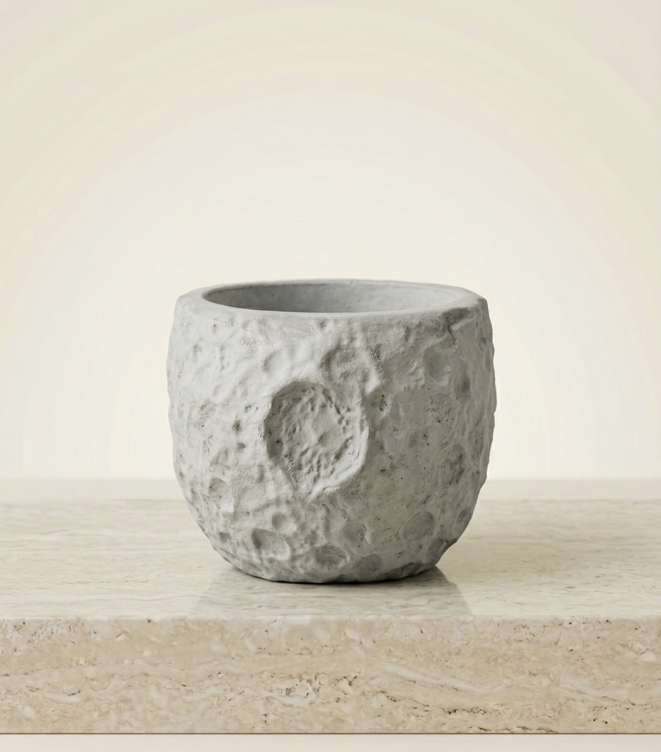 Superluna moon-surface cement vessel — clean product shot showing crater texture detail