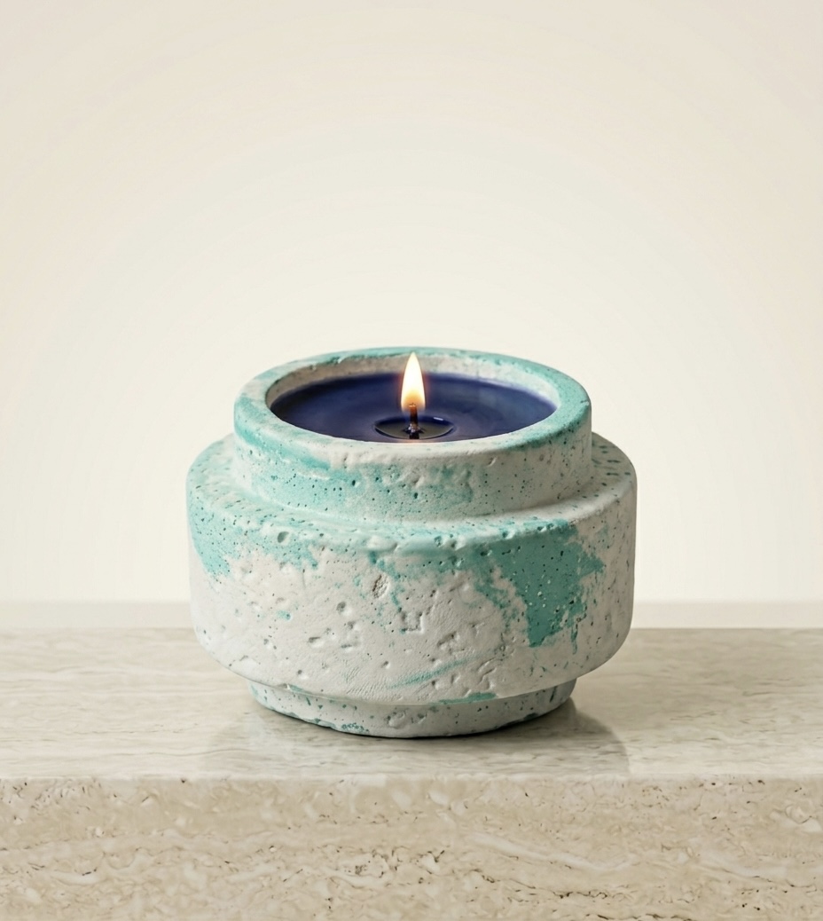 Pócima sculptural beeswax vessel — clean product shot, turquoise/sea green mica, apothecary potion jar