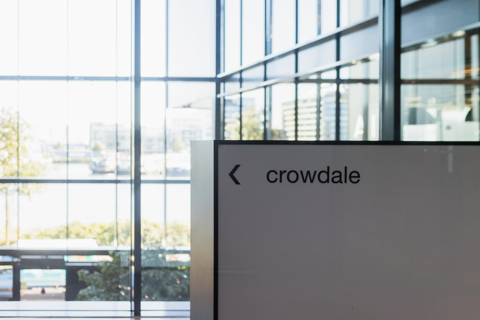 Crowdale logo and studio signage