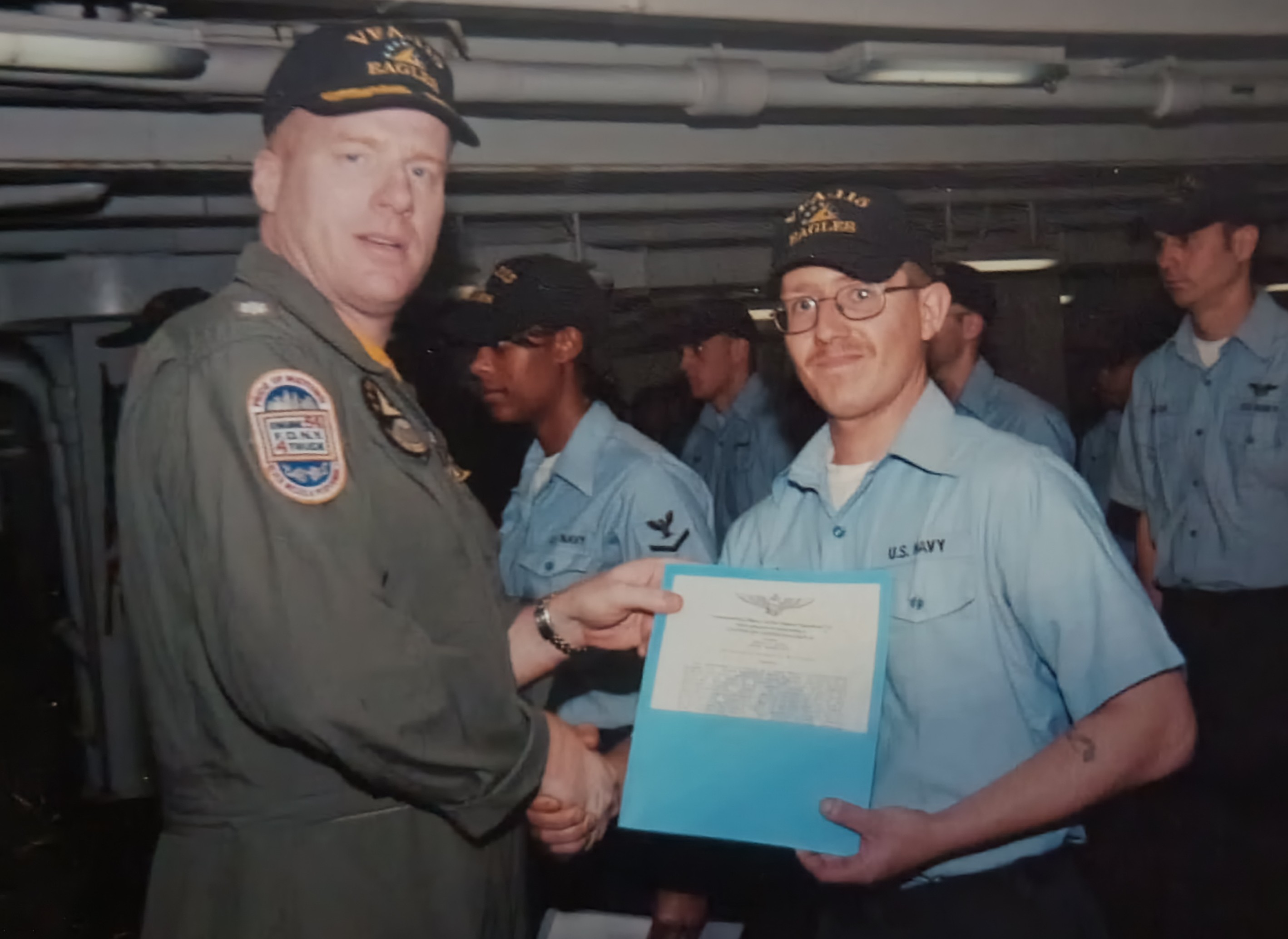VFA-115 Eagles award ceremony — formation, squadron caps