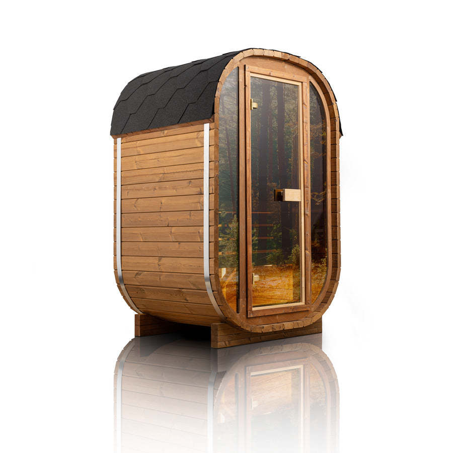 Outdoor cedar sauna — heat therapy for muscle recovery