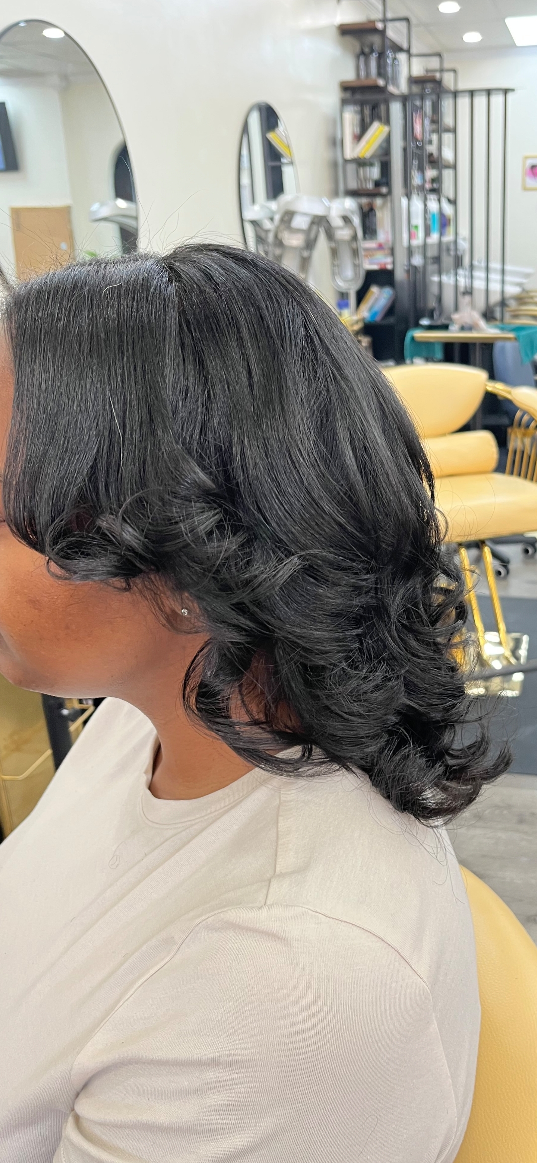Silk press near me — emerald green natural hair silk press at Sinkor Beauty Salon Middletown DE