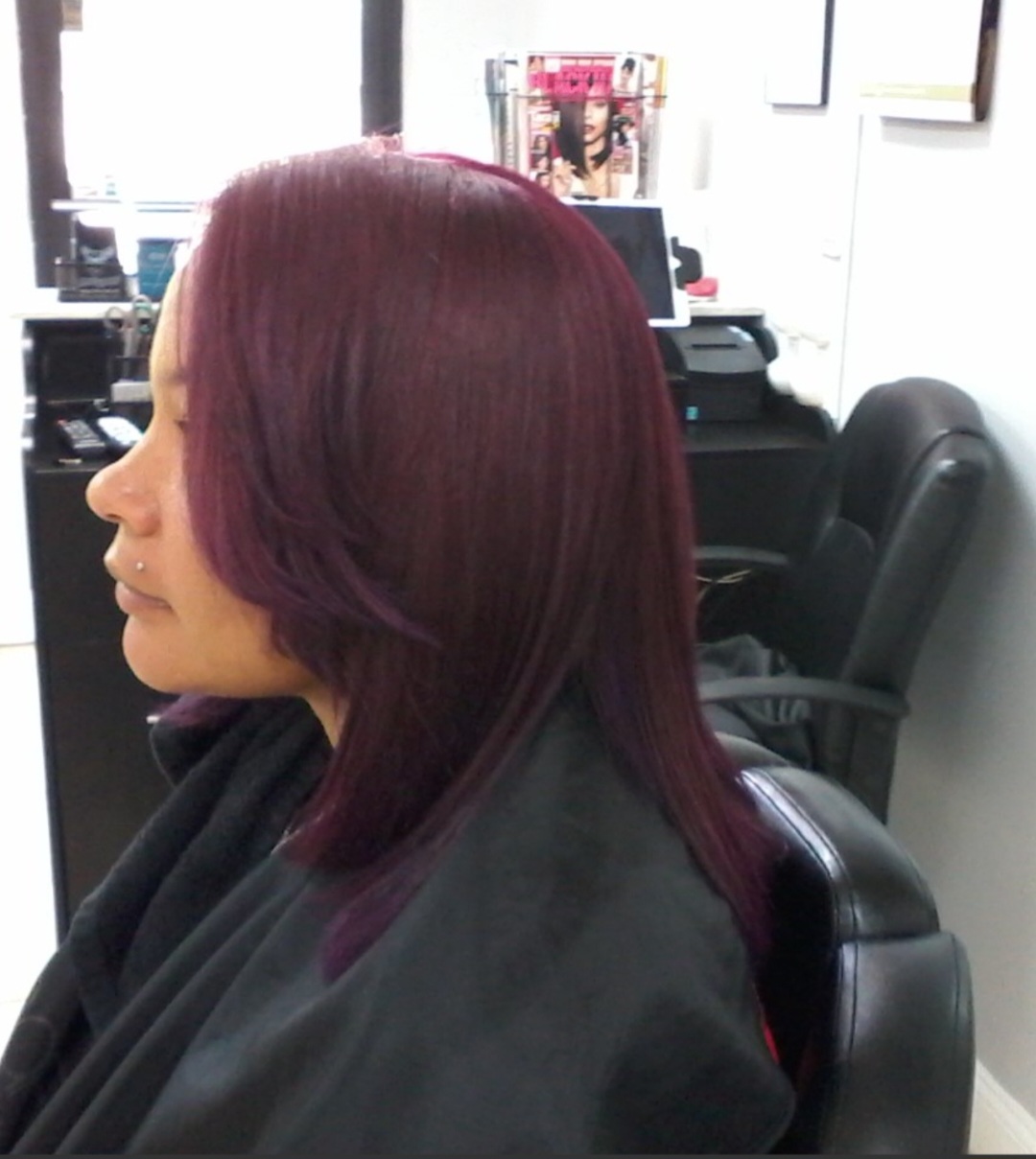 Hair Color — Burgundy Bob, side profile